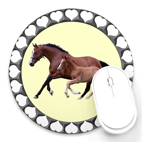 Mare n foal Round Mousepad from ArtsNow.com Front