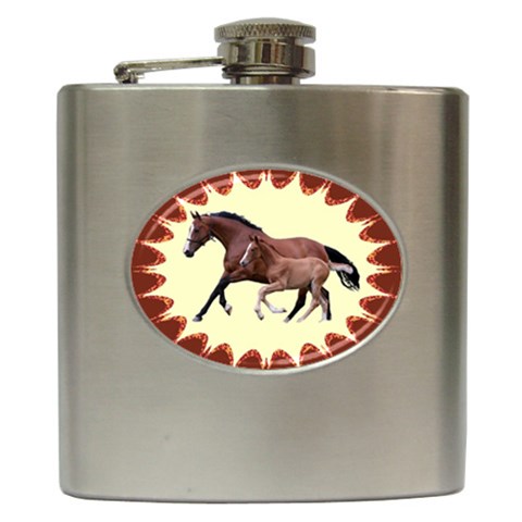 Mare n foal Hip Flask (6 oz) from ArtsNow.com Front