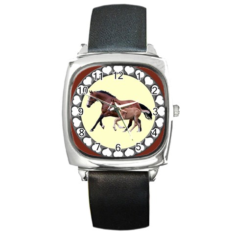 Mare n foal Square Metal Watch from ArtsNow.com Front