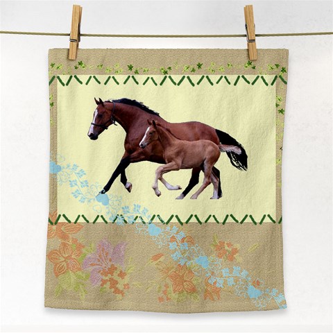 Mare n foal Face Towel from ArtsNow.com Front