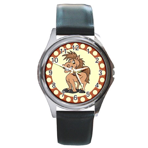 Cheeky pony Round Metal Watch from ArtsNow.com Front