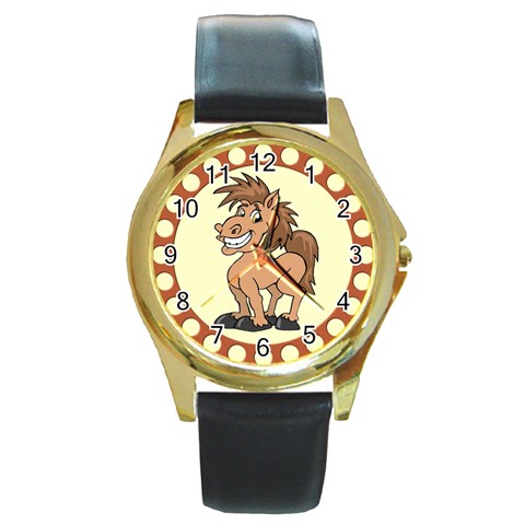 Cheeky pony Round Gold Metal Watch from ArtsNow.com Front