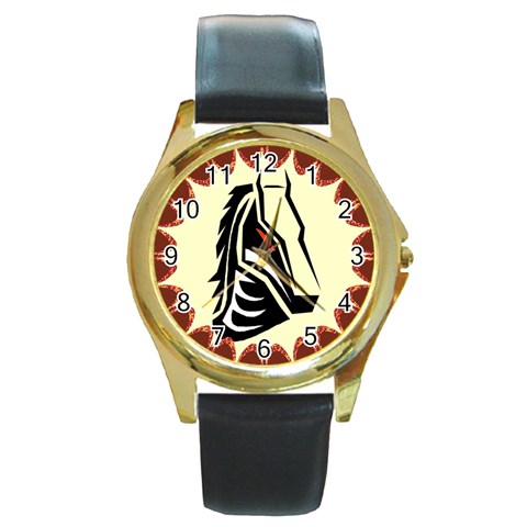 Horse head Round Gold Metal Watch from ArtsNow.com Front