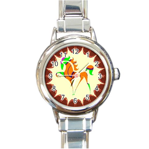 Prancing horse Round Italian Charm Watch from ArtsNow.com Front