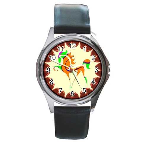 Prancing horse Round Metal Watch from ArtsNow.com Front