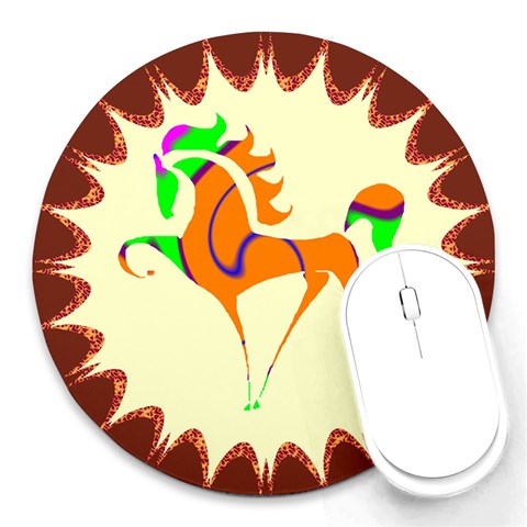 Prancing horse Round Mousepad from ArtsNow.com Front