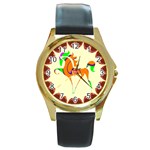 Prancing horse Round Gold Metal Watch