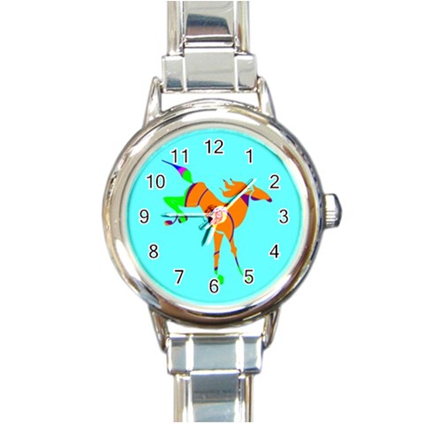 Bucking horse Round Italian Charm Watch from ArtsNow.com Front