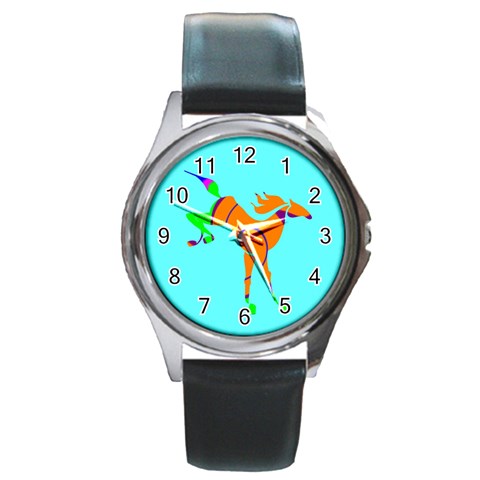Bucking horse Round Metal Watch from ArtsNow.com Front