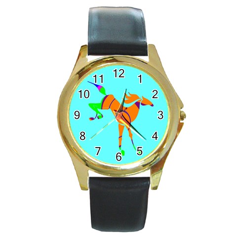 Bucking horse Round Gold Metal Watch from ArtsNow.com Front