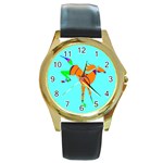 Bucking horse Round Gold Metal Watch