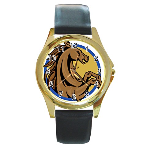 Horse circle Round Gold Metal Watch from ArtsNow.com Front