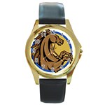 Horse circle Round Gold Metal Watch