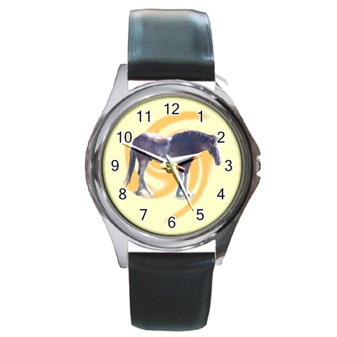 Clydesdale 2 Round Metal Watch from ArtsNow.com Front