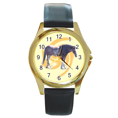 Clydesdale 2 Round Gold Metal Watch from ArtsNow.com Front