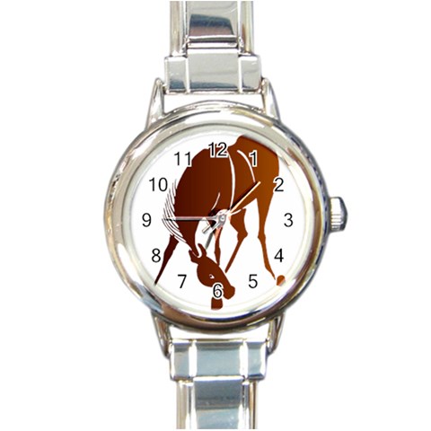 Bowing horse Round Italian Charm Watch from ArtsNow.com Front