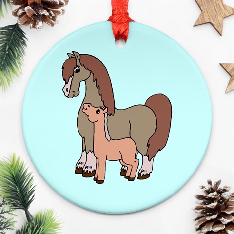 Mare n foal 2 Ornament (Round) from ArtsNow.com Front