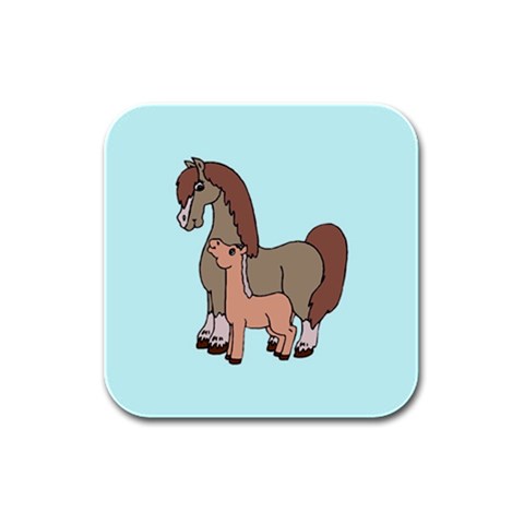 Mare n foal 2 Rubber Square Coaster (4 pack) from ArtsNow.com Front