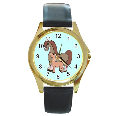 Mare n foal 2 Round Gold Metal Watch from ArtsNow.com Front