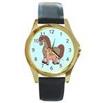 Mare n foal 2 Round Gold Metal Watch