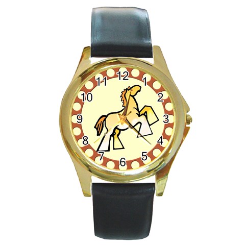 Shire horse Round Gold Metal Watch from ArtsNow.com Front