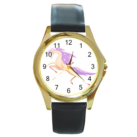 Fantasy horse Round Gold Metal Watch from ArtsNow.com Front