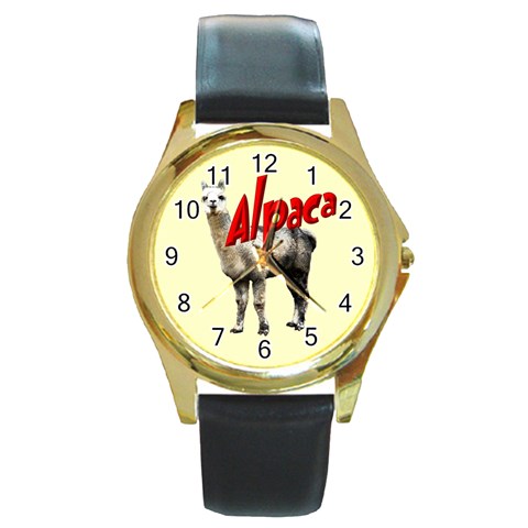 Alpaca Round Gold Metal Watch from ArtsNow.com Front