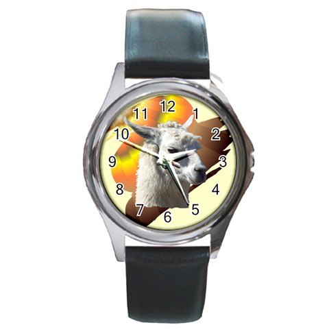 Llama head Round Metal Watch from ArtsNow.com Front