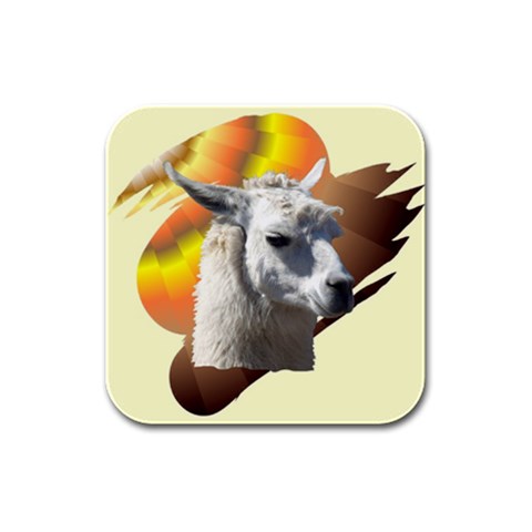 Llama head Rubber Square Coaster (4 pack) from ArtsNow.com Front
