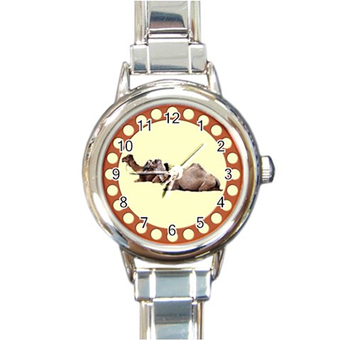 Sitting camels Round Italian Charm Watch from ArtsNow.com Front