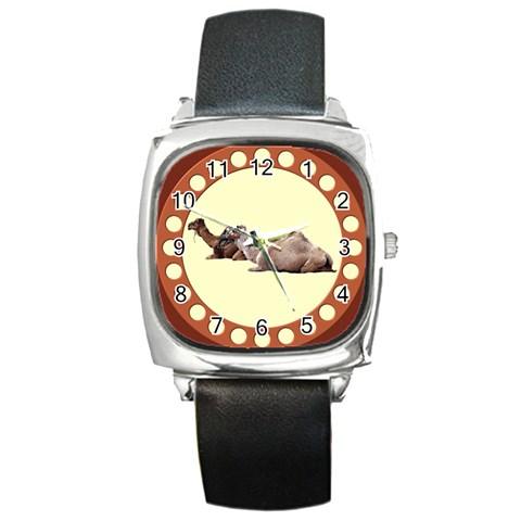 Sitting camels Square Metal Watch from ArtsNow.com Front