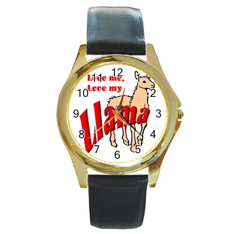 Love my llama Round Gold Metal Watch from ArtsNow.com Front