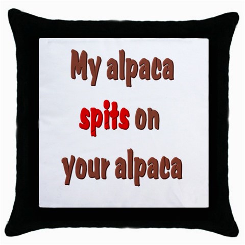 My alpaca spits Throw Pillow Case (Black) from ArtsNow.com Front