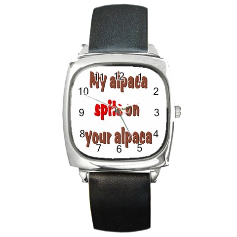 My alpaca spits Square Metal Watch from ArtsNow.com Front