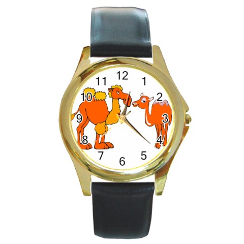 Camel love Round Gold Metal Watch from ArtsNow.com Front
