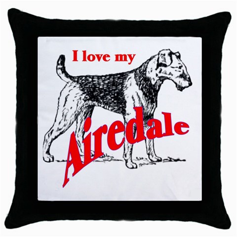 Airedale Throw Pillow Case (Black) from ArtsNow.com Front
