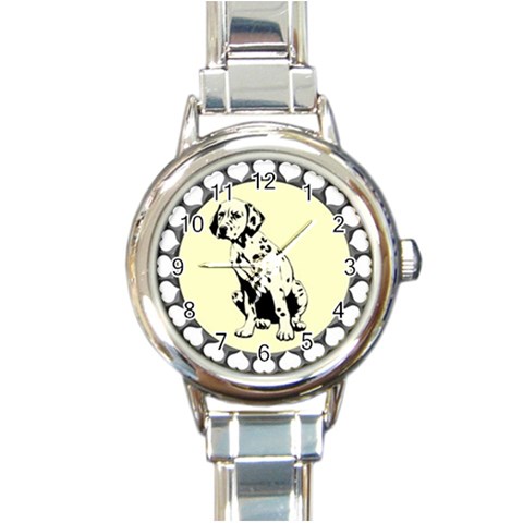 Dalmation puppy Round Italian Charm Watch from ArtsNow.com Front