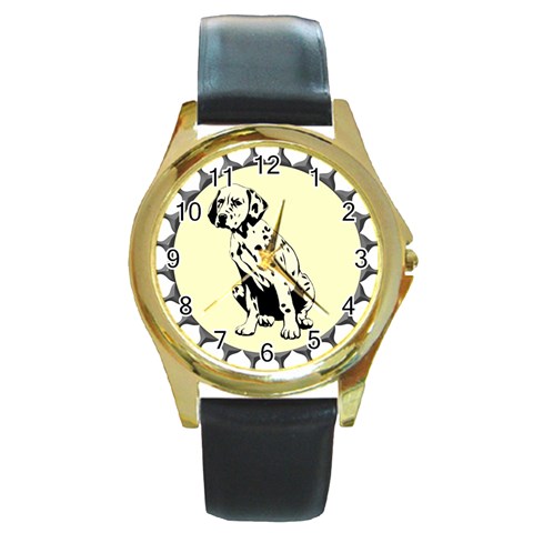 Dalmation puppy Round Gold Metal Watch from ArtsNow.com Front