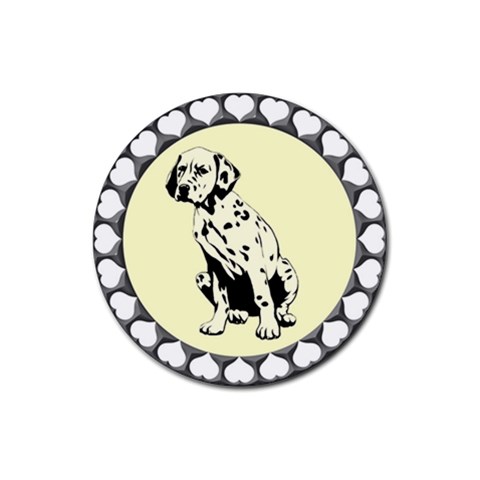 Dalmation puppy Rubber Round Coaster (4 pack) from ArtsNow.com Front