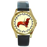 Dachshund Round Gold Metal Watch