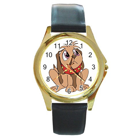 Innocent puppy Round Gold Metal Watch from ArtsNow.com Front