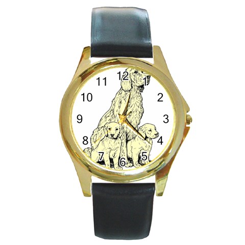 Golden retriever Round Gold Metal Watch from ArtsNow.com Front
