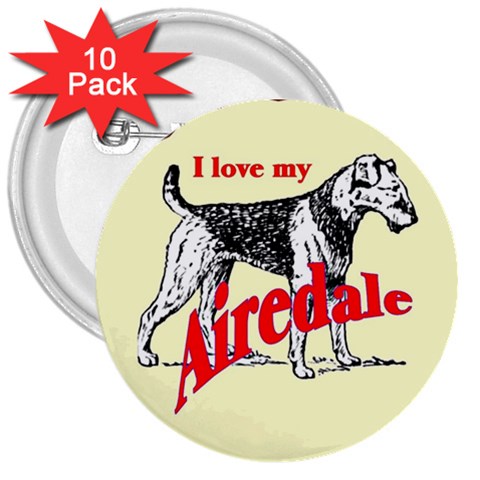 Airedale 3  Button (10 pack) from ArtsNow.com Front