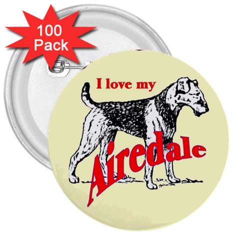 Airedale 3  Button (100 pack) from ArtsNow.com Front