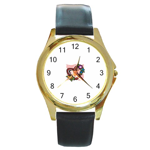 heart1754 Round Gold Metal Watch from ArtsNow.com Front