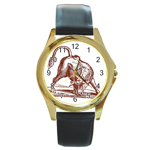 Angry bull Round Gold Metal Watch from ArtsNow.com Front