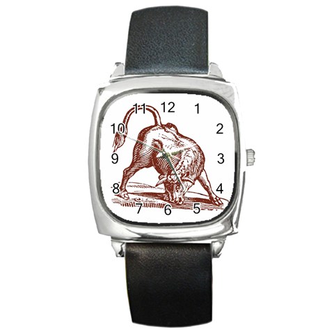 Angry bull Square Metal Watch from ArtsNow.com Front