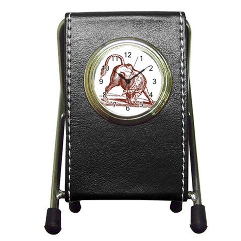 Angry bull Pen Holder Desk Clock from ArtsNow.com Front