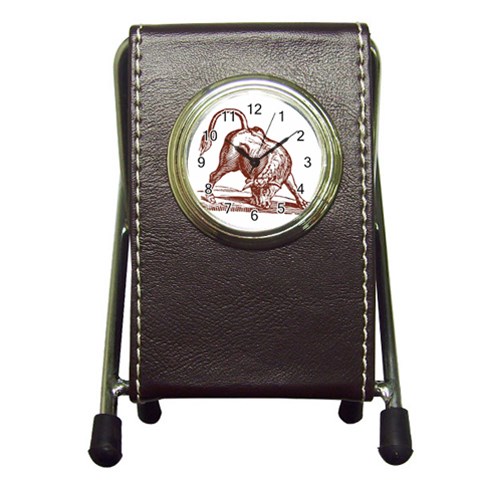 Angry bull Pen Holder Desk Clock from ArtsNow.com Front
