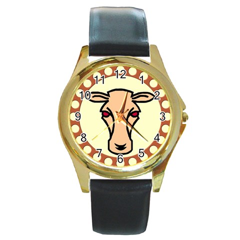 Cow head Round Gold Metal Watch from ArtsNow.com Front